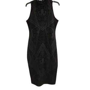 Bar III Womens Sz L Dress Black Burnout Velvet Midi  Sleeveless Bodycon